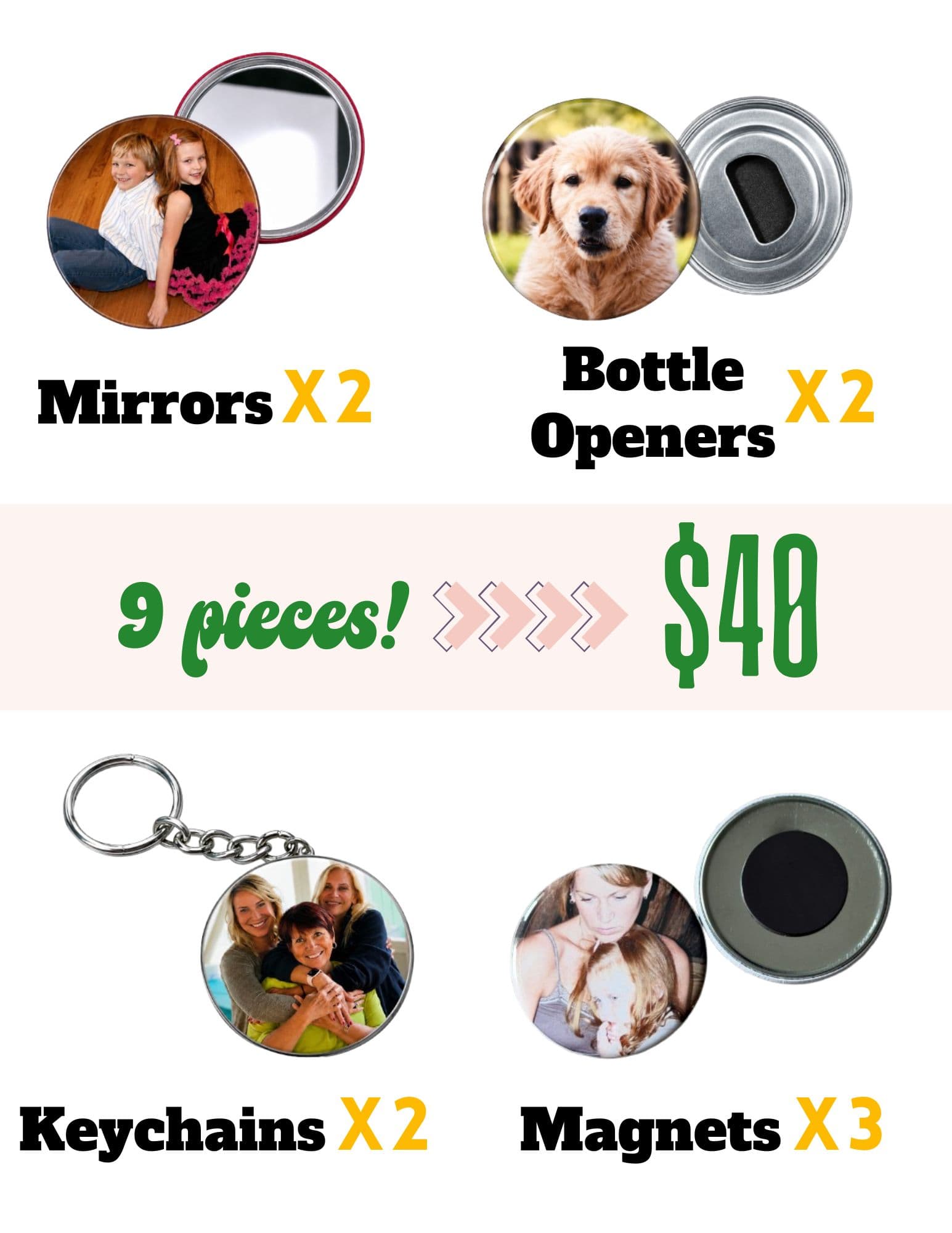 2.25" Bundle! 9 Pieces (Mirrors, Bottle Openers, Keychains and Magnets!) 1